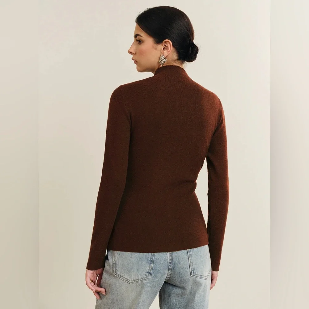 Commense Brown Ruffled Button-Up Knit Top - Picture 5 of 6